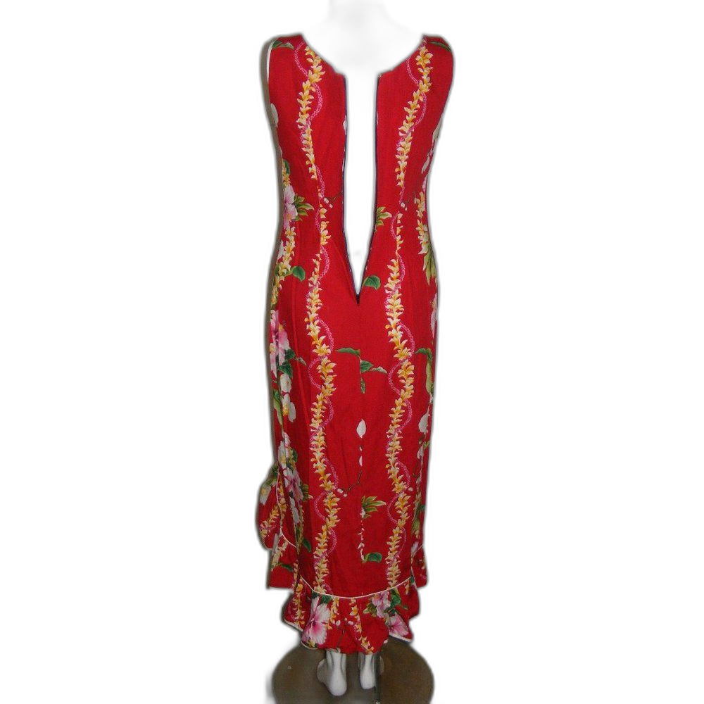 ROYAL CREATIONS Maxi Dress, S, Red, Floral, Ruffled Asymmetrical Hem, Sleeveless - Picture 7 of 10